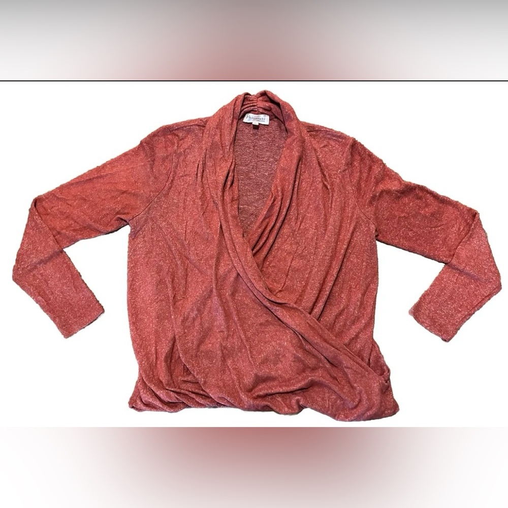 Philosophy Long Sleeve Surplice Faux Wrap Sweater in Rust - M